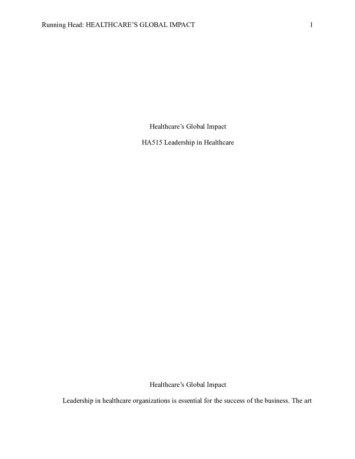 Preview image for Leadership HA515 Assignment 9.docx    Healthcares Global Impact  HA515 Leadership in Healt